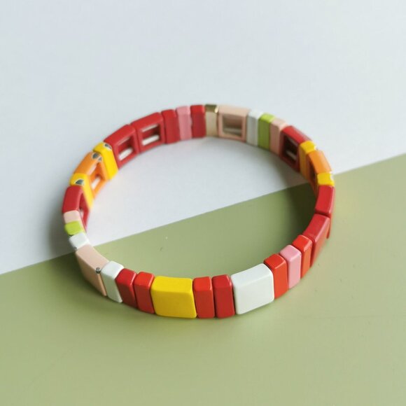 Roxanne Assoulin Rainbow Brite Enamel Stretch Bracelet in Gold - Picture 2 of 4